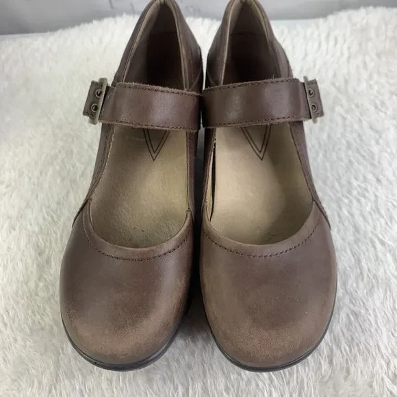 Sanita Womens Nyla Brown Leather Round Toe Wedge Heel Buckle Mary Jane Shoes 38 - Picture 15 of 16